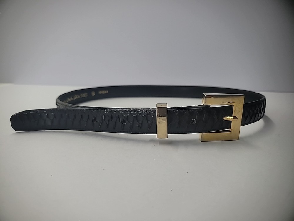 Vintage Snake Skin Belt Women S Small Black Gold Tone Hardware