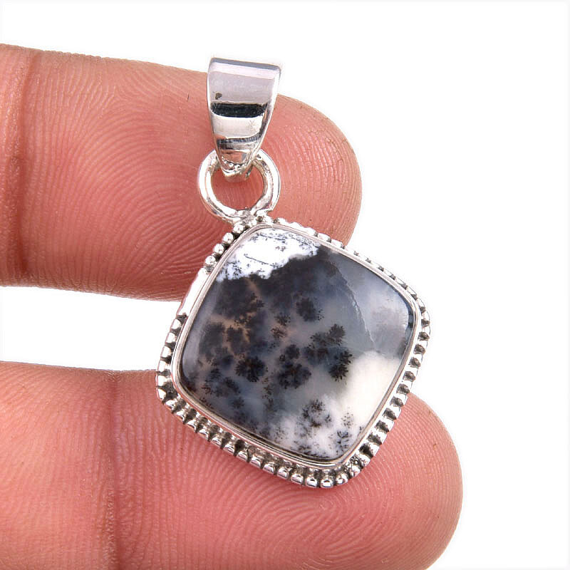 Natural Dendrite Opal Gemstone 925 Solid Sterling Silver Gift Pendant 1.5