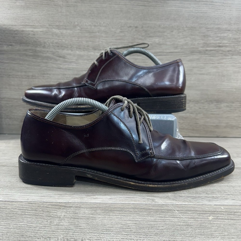 Salvatore Ferragamo Mens Wine Leather Oxford Dress Shoes Size 8.5 D