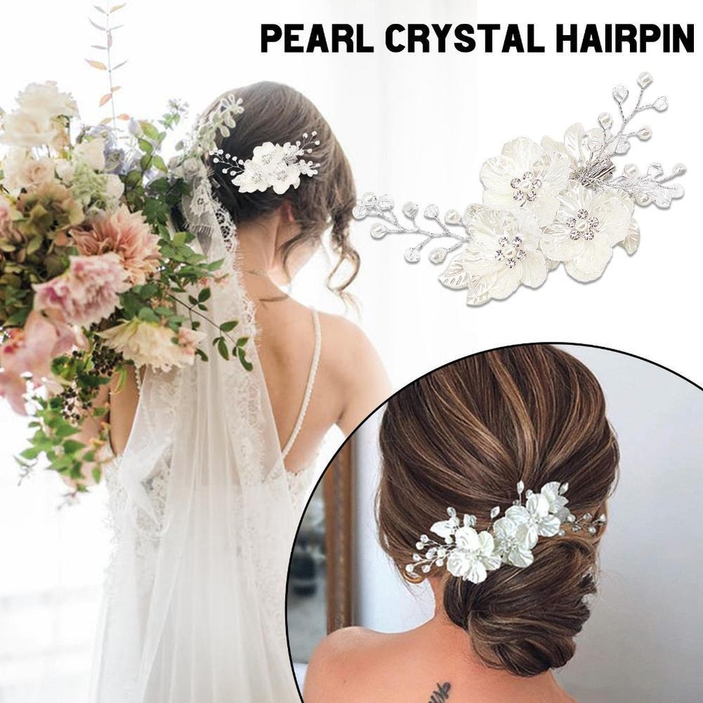 Elegant Bridal Crystal Pearl Flower Hair Clip Accessory BU1S1