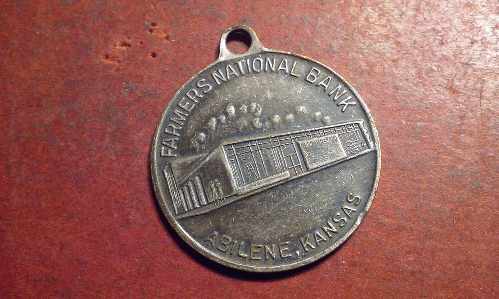 Farmers National Bank Abilene Kansas Key Tag Fob Token Pendant Silver-Tone