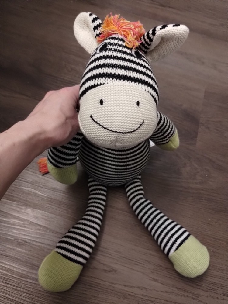 Pier 1 Imports Zebra Plush Stuffed Animal Knit Black Cream Striped Long Legs 21