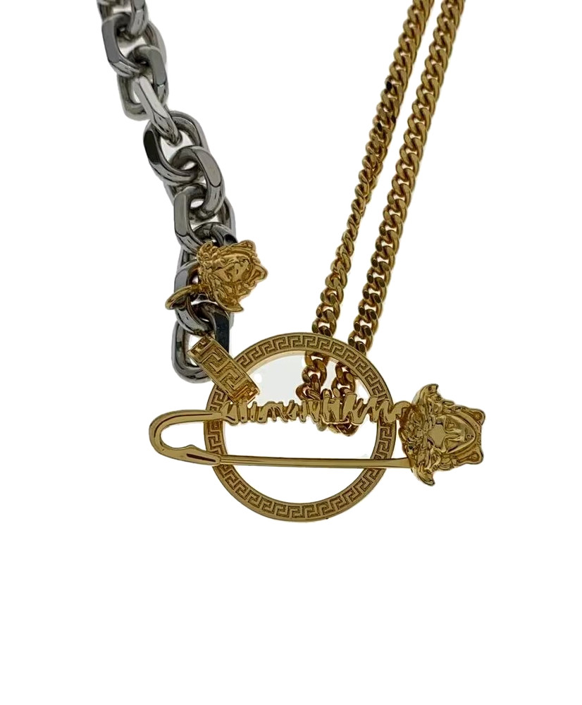 Versace Medusa Round Chain Necklace Gold x Silver  Safety Pin Design Unisex 18