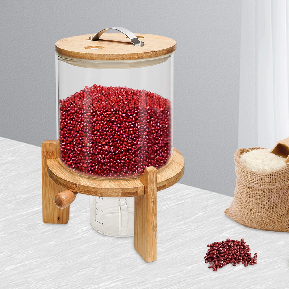 5L Glass Cereal Storage Dispenser with Bamboo Lid and Manual Valve