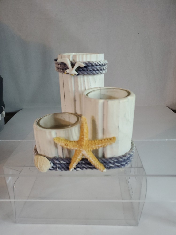 COTA Global Ocean Breeze Pillar Nautical Wooden Candle Holder-Table Centerpiece