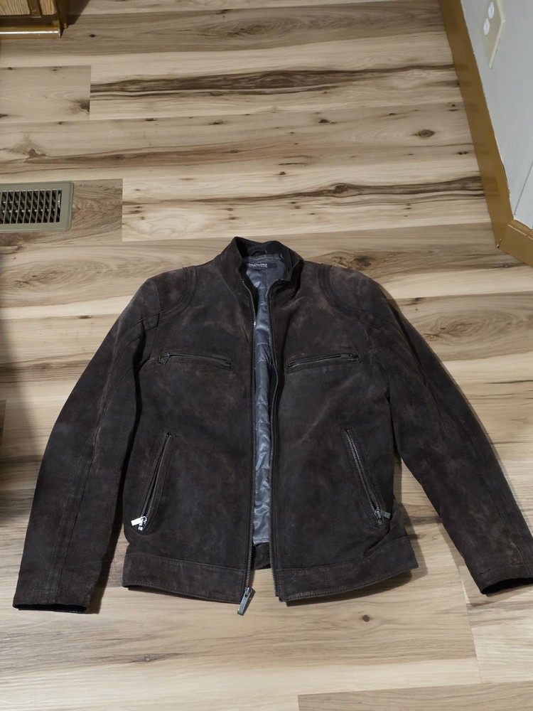 Kenneth Cole Reaction Brown Leather Jacket Size Small Full Zip-image