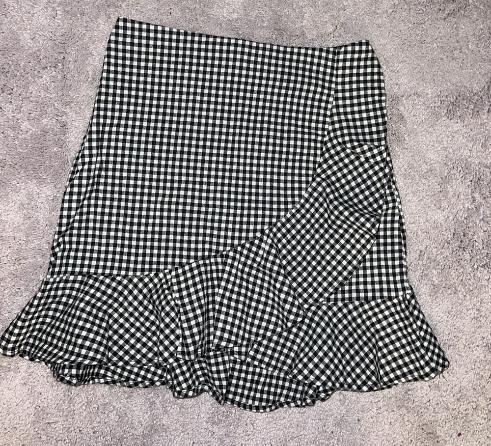 Black & White Gingham Ruffled Midi Skirt Size Small