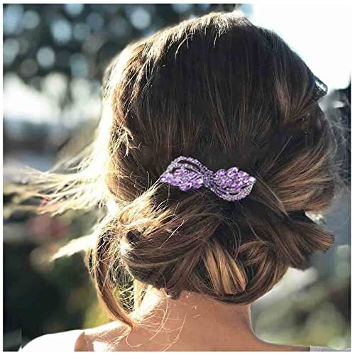 Shiny Purple Rhinestone Wedding Hair Barrette for Brides Crystal Accent