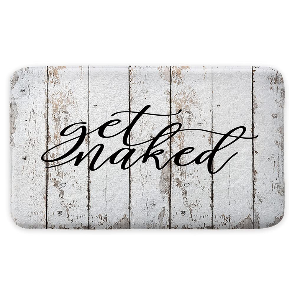 Rustic Gray Wooden Farmhouse Bath Mat for a Cute Funny Get Naked Shower
