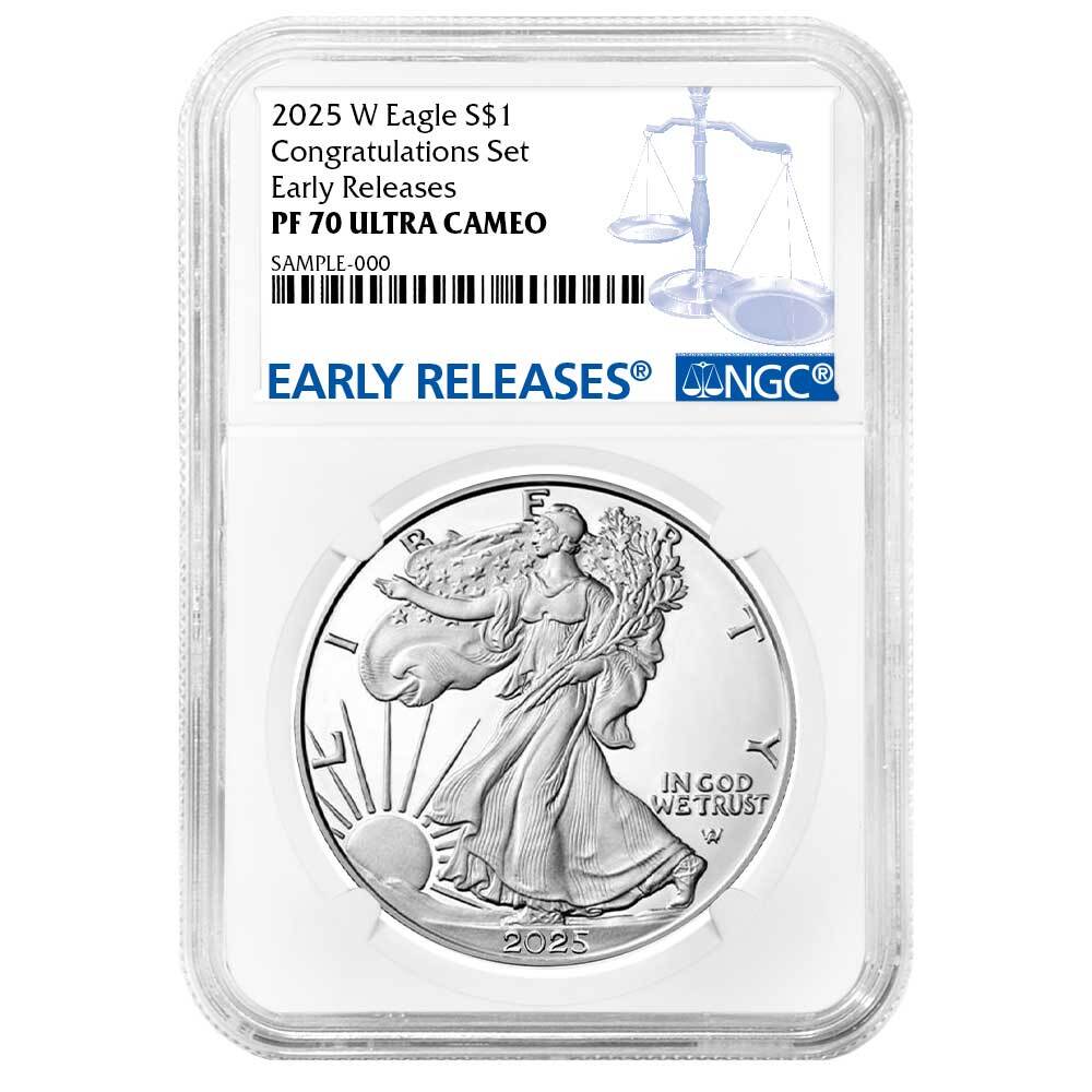 Presale - 2025-W Proof $1 American Silver Eagle Congratulations Set NGC PF70U...-image