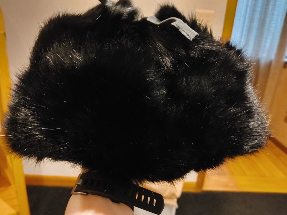 Fathers Day Sale - Men's Black Fur Hat with Earflaps & Snap-Up Neck Flap, Quilt Lined-image