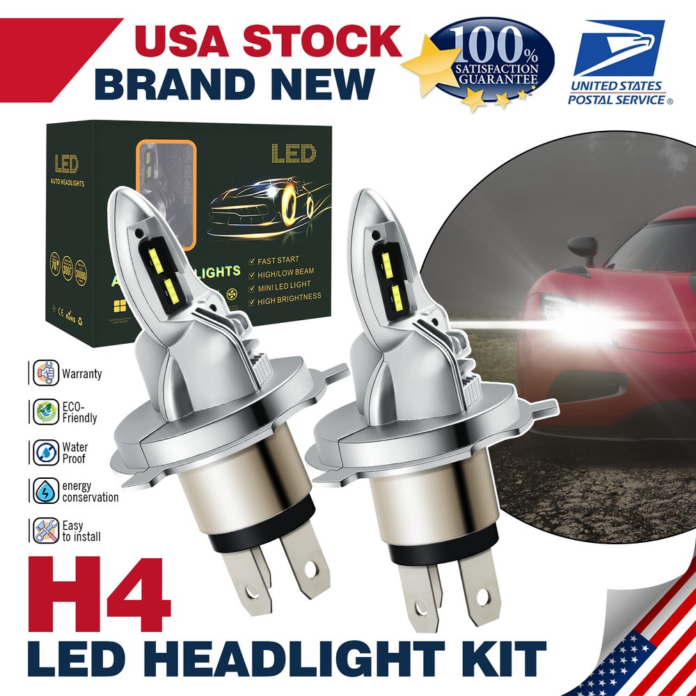 Super Bright H4 LED Headlights 18000LM 25W High&Low Beam 6000K Crisp White 2Pcs