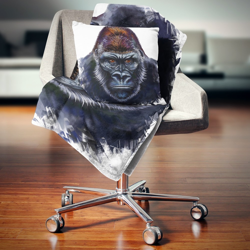 Designart 'Gorilla Male Illustration' Animal Throw Blanket Blue 59 in. x 71 in.