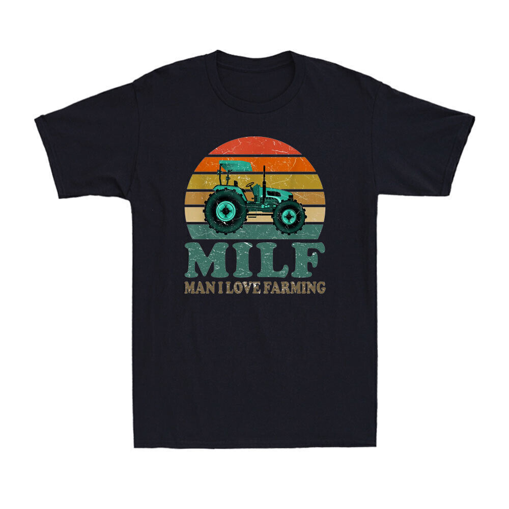 MILF Man I Love Farming Funny Saying Farmer Farming Sunset Men's T-Shirt Cotton