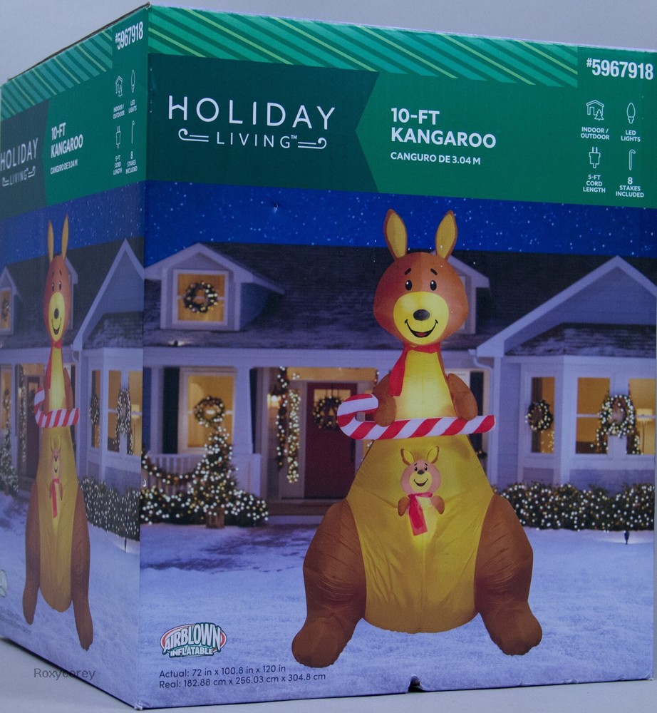 10ft Lighted Kangaroo & Joey Candy Cane Inflatable Christmas Decor