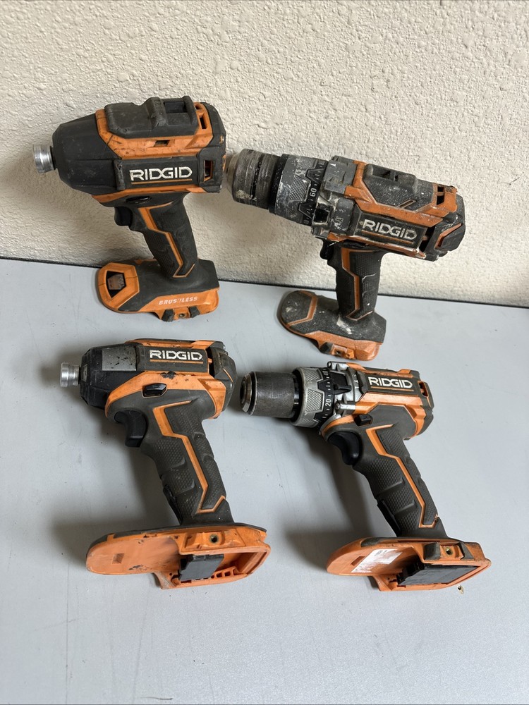 RIDGID 18V Cordless Drill & impact driver Lot Of 4 Tested!