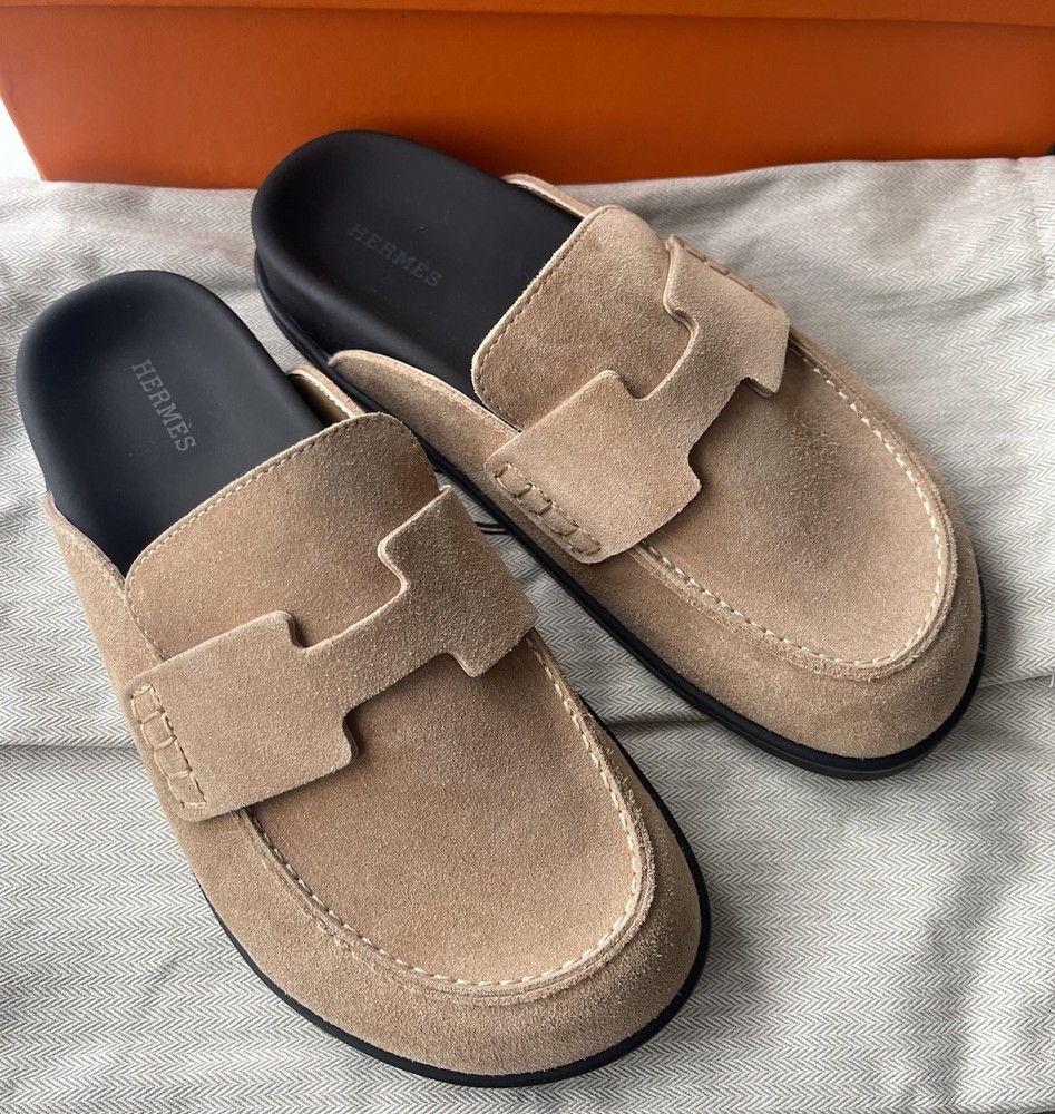 Hermes Womens Suede Mule Loafers Beige EU 39/ US  8-8.5