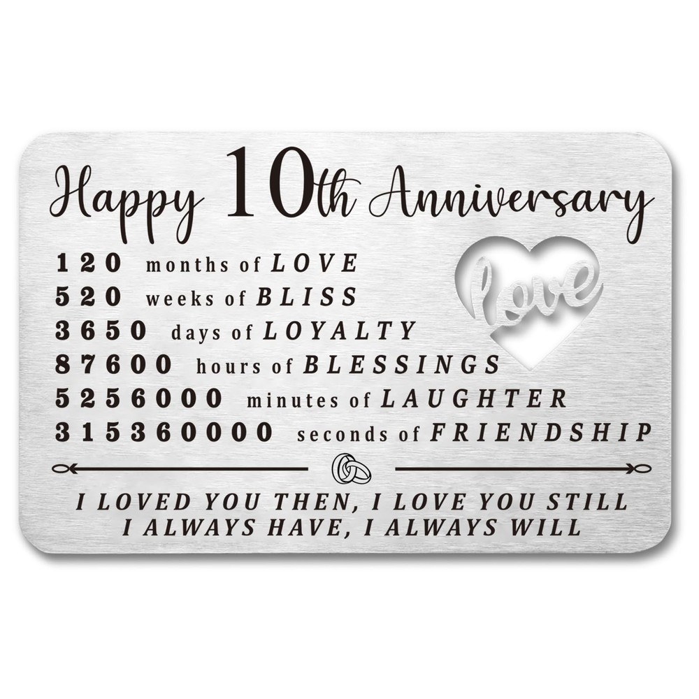 10 Year Anniversary for Him Wallet Card Gifts for Husband Wife 10 Year Annive...