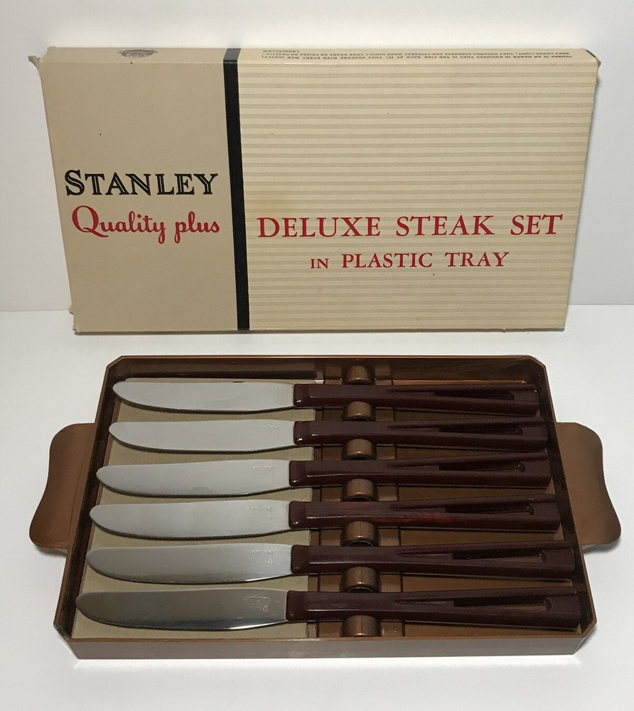 Vintage 1950s Stanley Steak Knife Set of 6 with Plastic Tray 448 USA