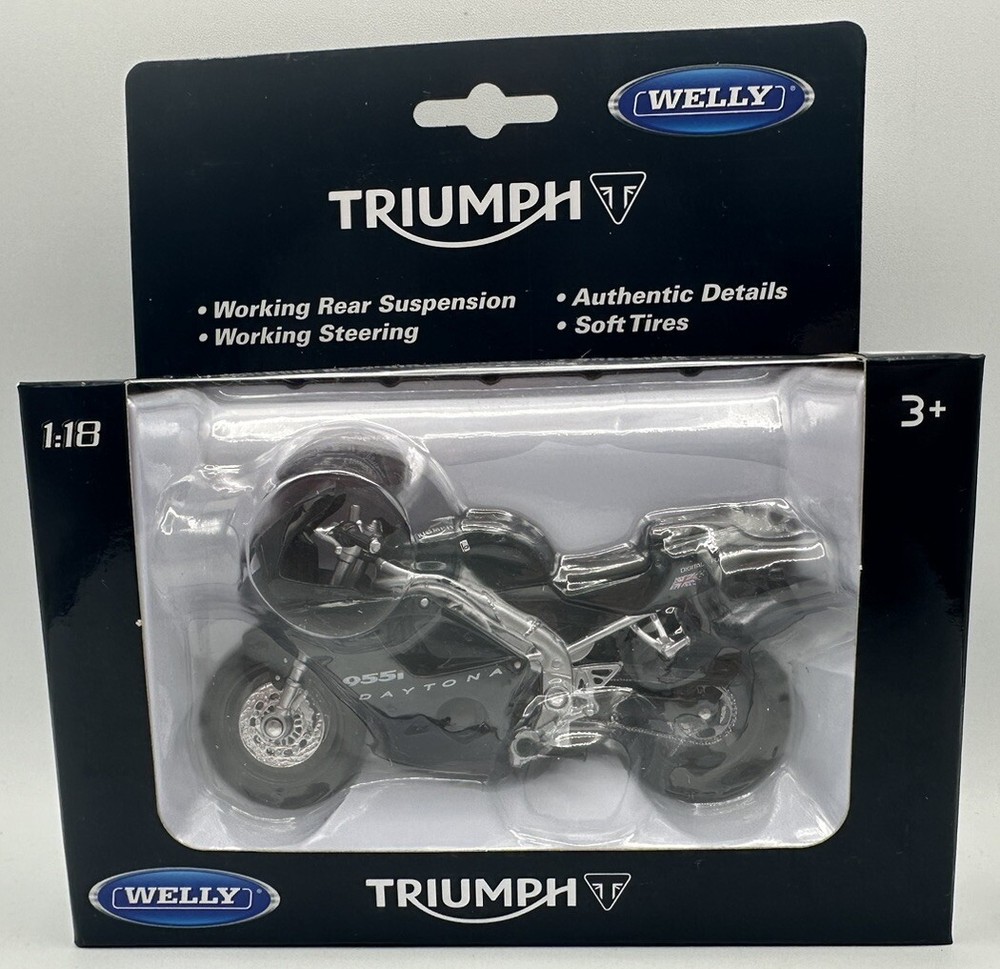 Welly Triumph 955i Daytona 1:18 Scale Authentic Details Soft Tires Black 2002