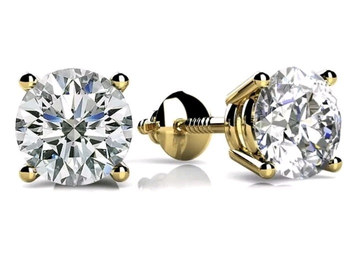 2.00 Ct G VS2 Round Cut Lab Grown Diamond Stud Earrings 14k Yellow Gold