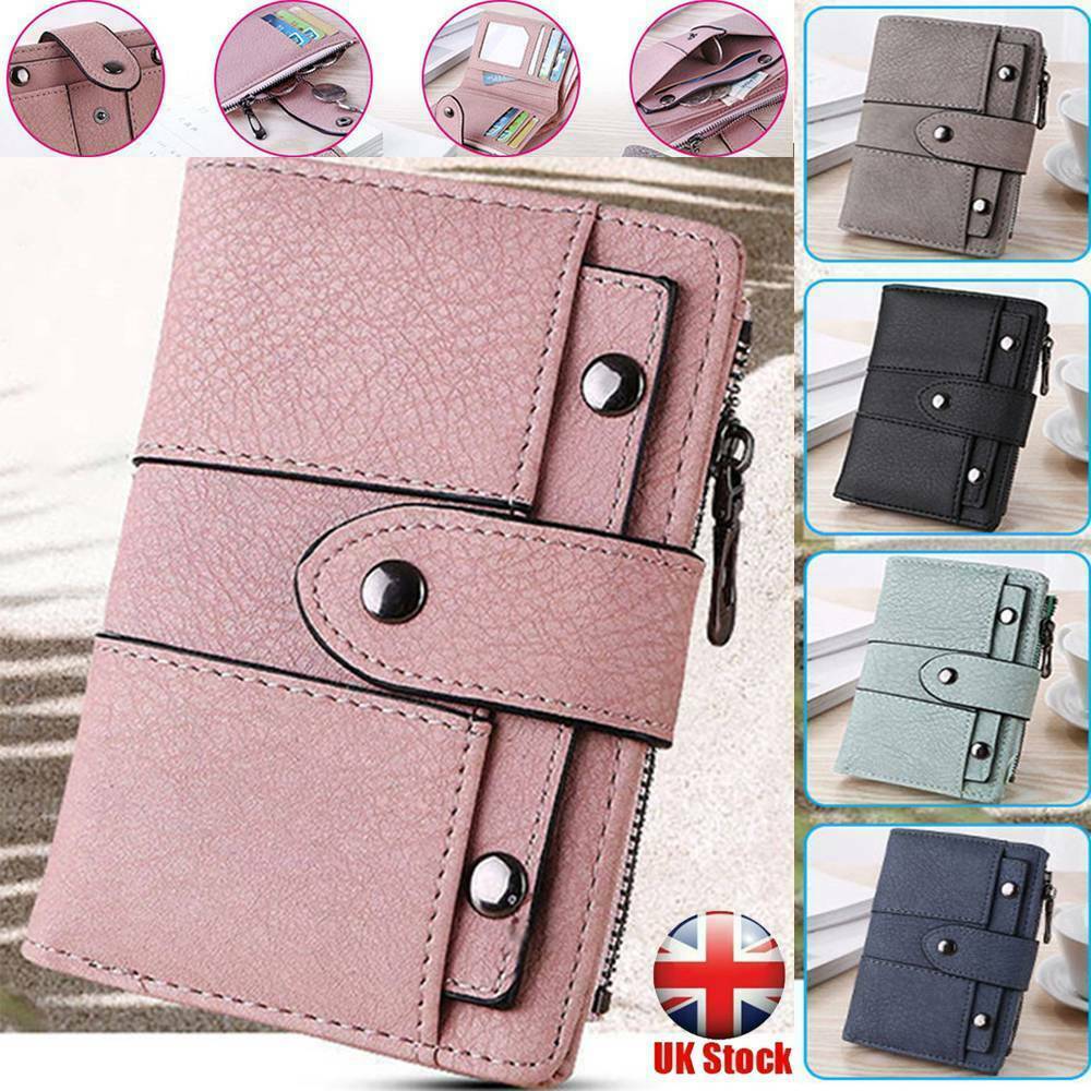 Women's Rivets Leather Short Mini Wallet Clutch Bags Card Holder Handbags Purse
