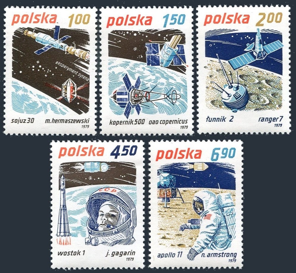 Poland 2365-2369, MNH. Mi 2659-2663. Space achievements, 1979.Gagarin, Armstrong