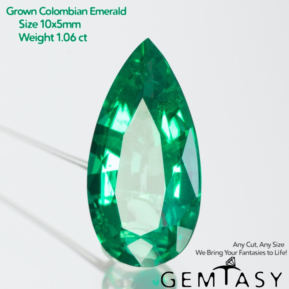 Colombian lab-grown emerald pear cut stone 10x5mm 1.0ct hydrothermal