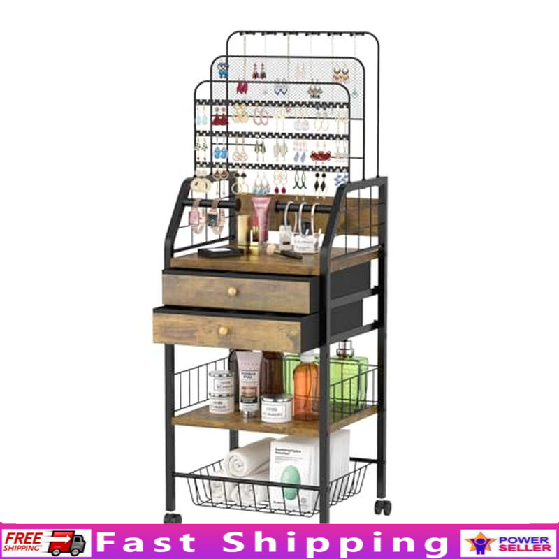 Large Jewelry Holder Organizer W/ Drawers Earring Necklace Storage Display Stand