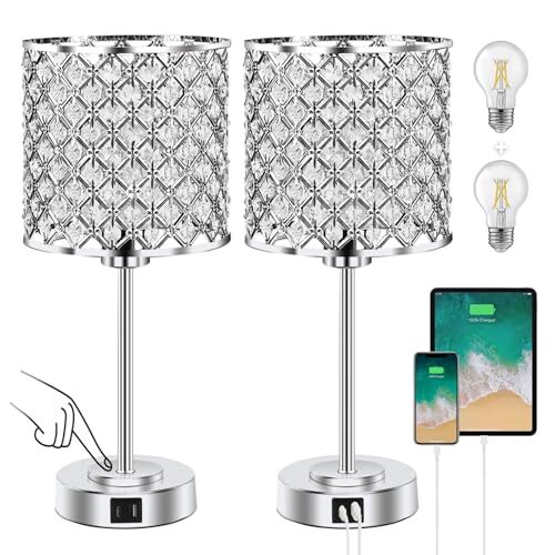 Crystal Table Bedside Lamp Touch Control, 3-Way Dimmable 17
