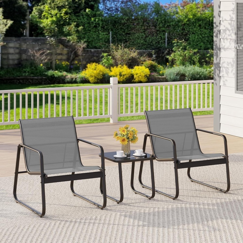 Compact 2-Piece Metal Patio Set Outdoor Bistro Table & Chairs Clearance-image