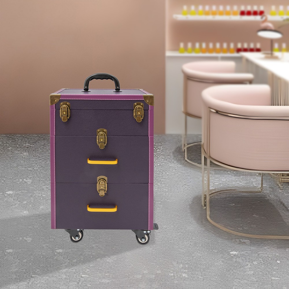 Portable Makeup Train Case Professional Cosmetic Trolley Travel Vanity Organizer