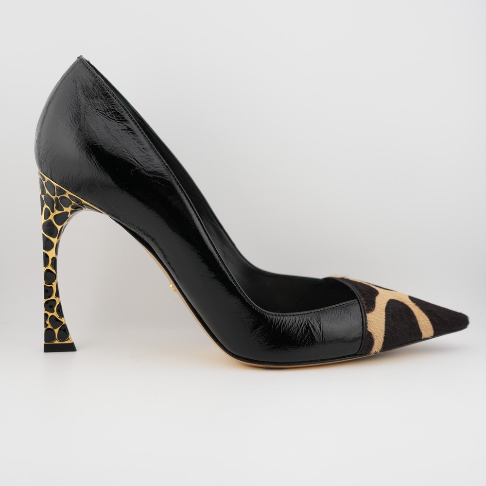 Dior Songe Crinkled Lambskin Pump Heel KCP279CLGS900 Pony Hair Black GIraffe