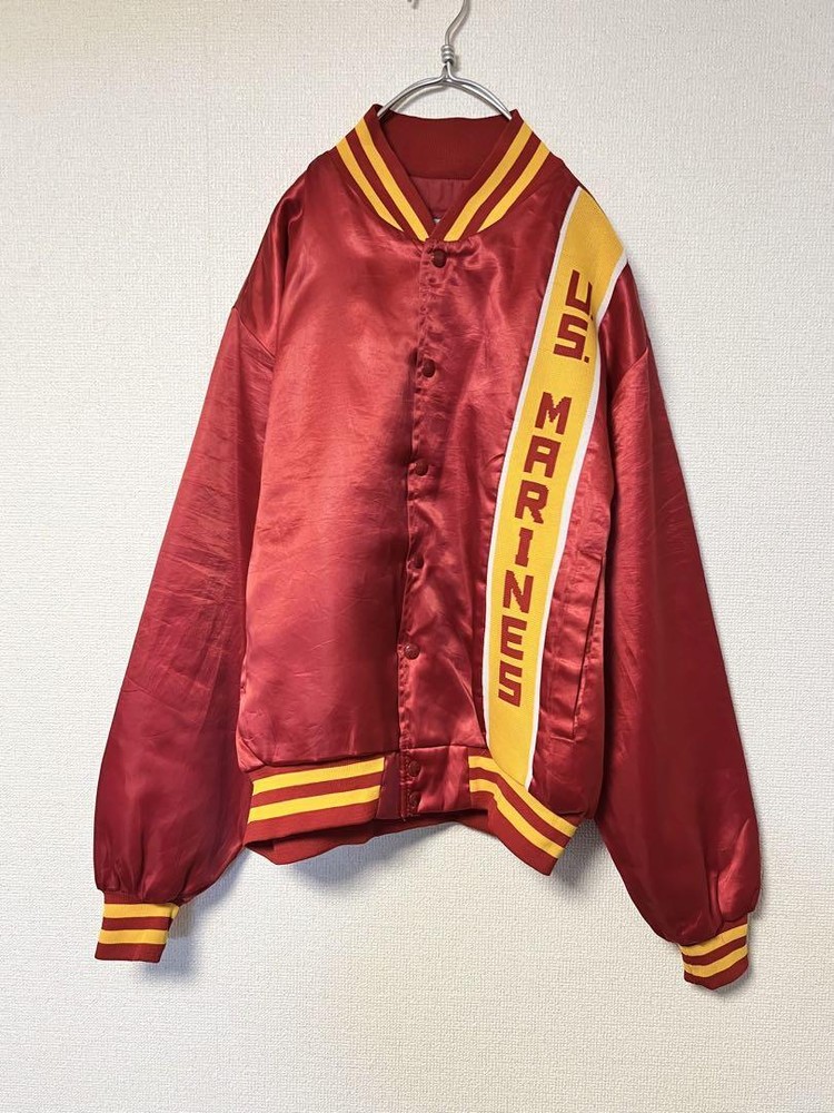 U.S. Marine Corps Vintage Nylon Satin Varsity Jacket XL 80s Made in USA