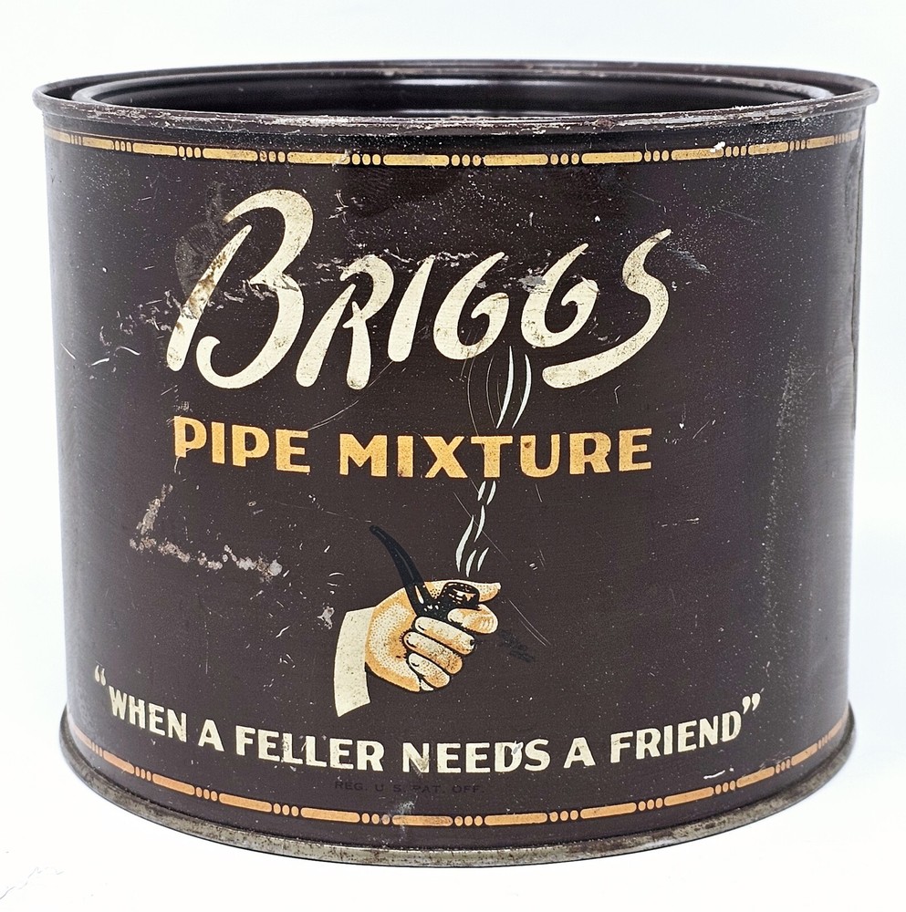 Briggs Pipe Mixture Smoking Tobacco Empty Tin Round Brown 5.75