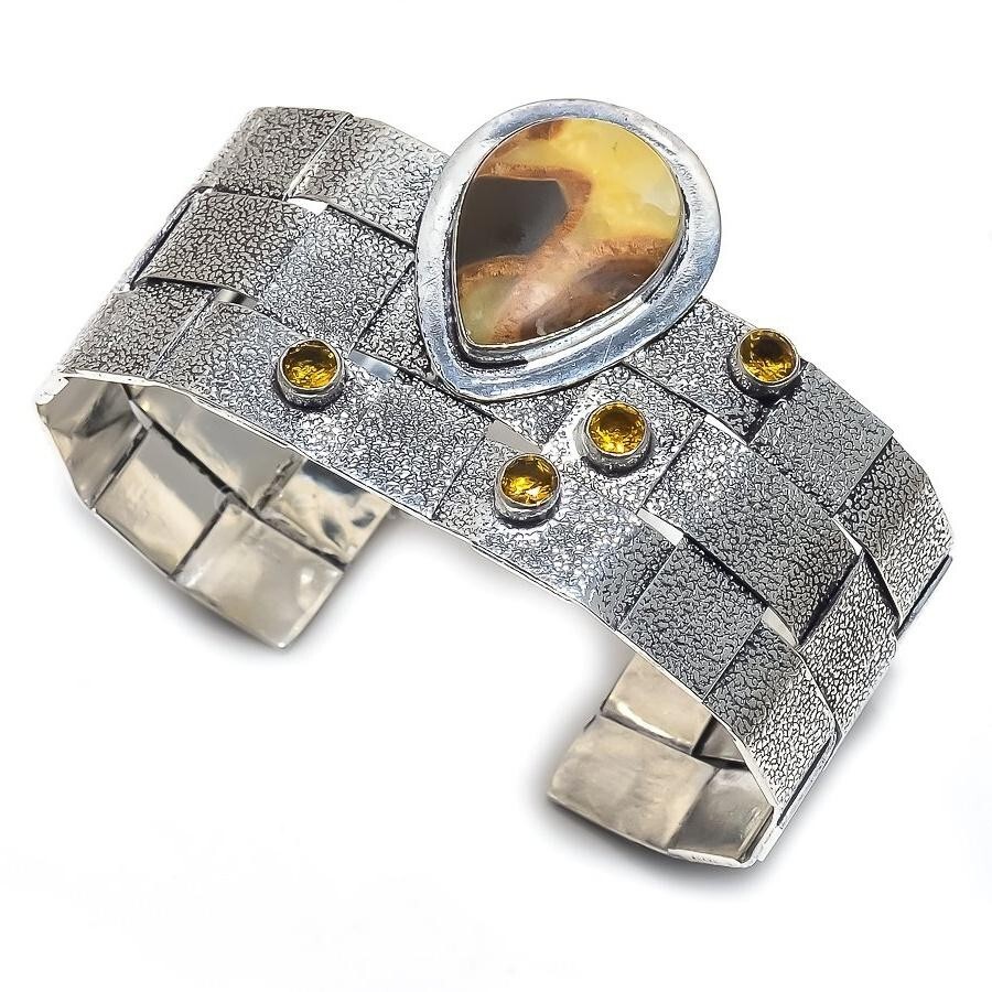Cyber Monday Sale SEPTARIAN STONE Gemstone Citrine Sister Ethnic Cuff 925 Silver-image