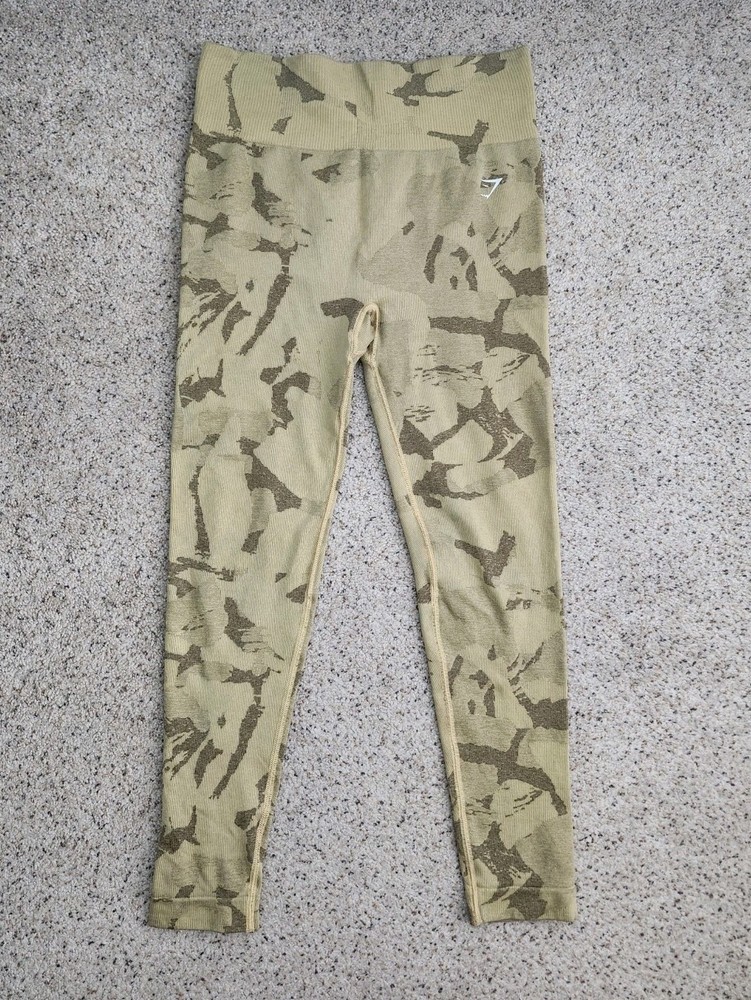 Gymshark Yellow Tan Camo Seamless Leggings Size Large