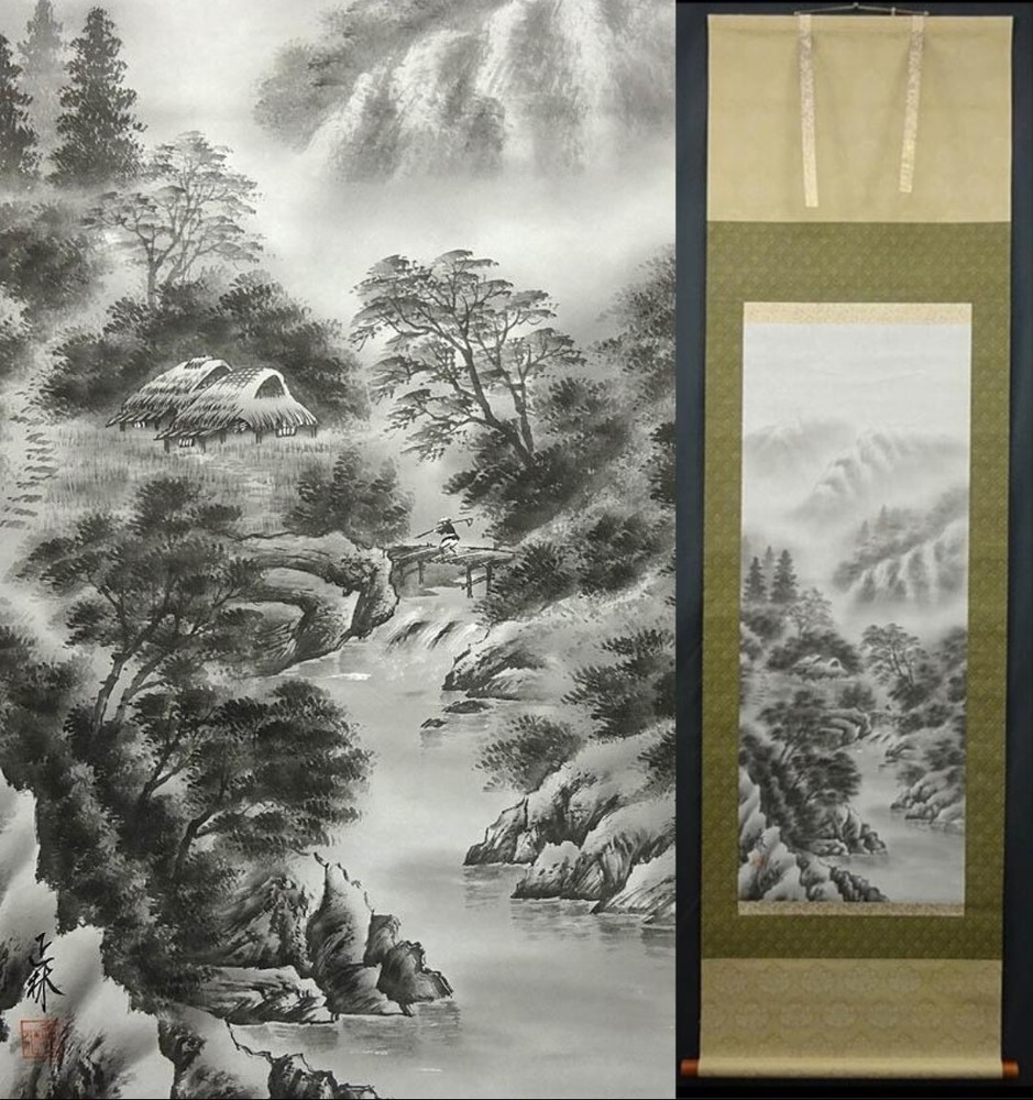 Kakejiku Fugaku Hokusai Hanging Scroll Japanese Painting Vintage Suibokusansui
