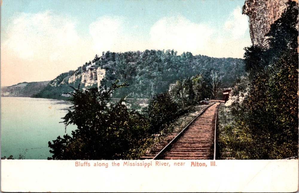 Alton Illinois Train Track along Mississippi River Bluffs Vintage Postcard 24357
