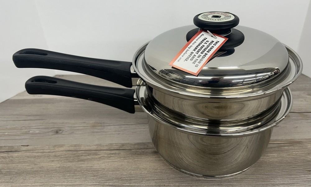 Maxam 304 Stainless Steel 9 Element Pan With Double Boiler And Lid. Nice!-image