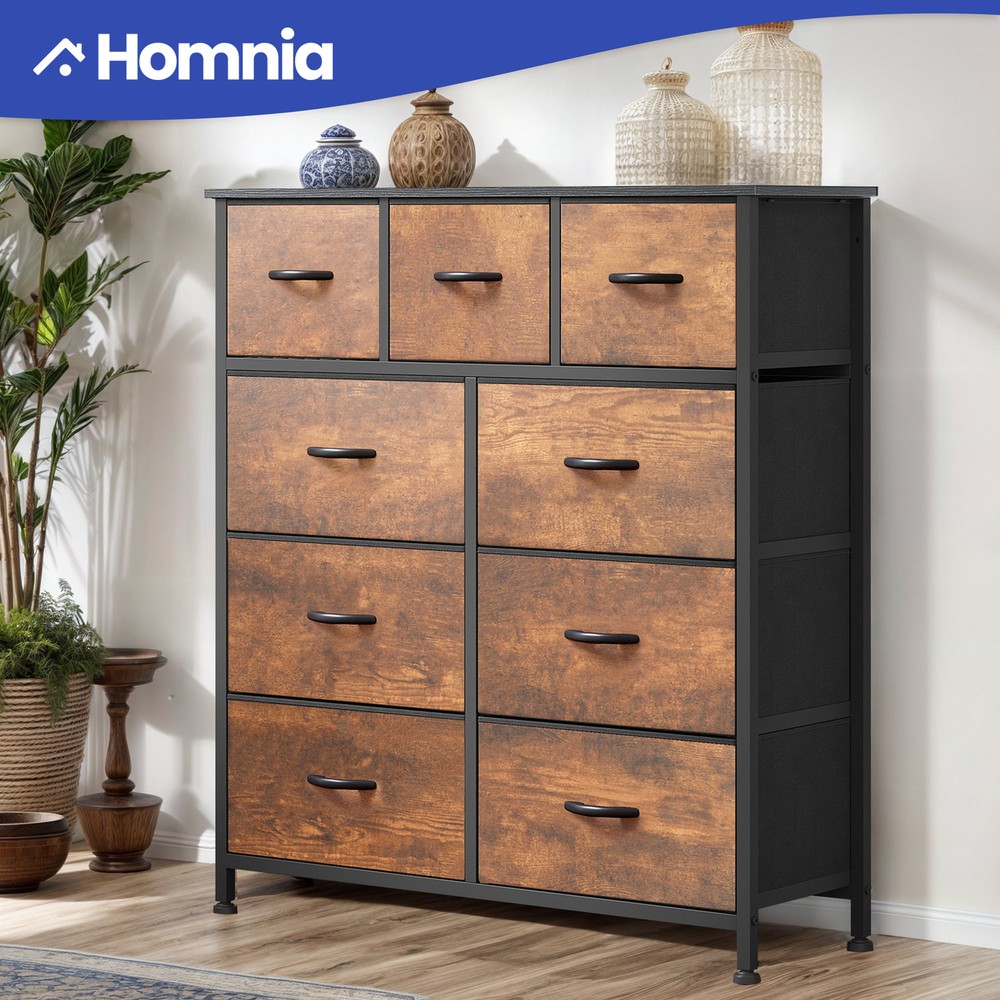 9-Drawer Brown Waterproof Fabric Storage Dresser for Bedroom Organization