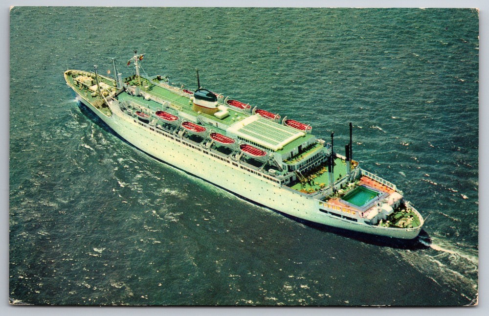 Vintage Cruise Ship SS Atlantic American Export Isbrandtsen Lines Postcard Z12