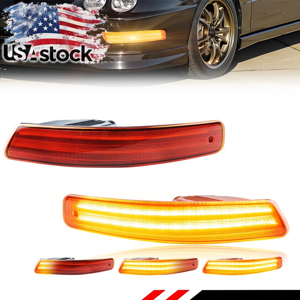 2X Dynamic Amber LED Front Parking Turn Signal Lights For 1998-2001 Acura Integr