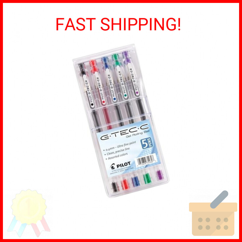 PILOT G-Tec-C Gel Ink Rolling Ball Pens, Ultra Fine Point (0.4mm), Black/Blue/Re