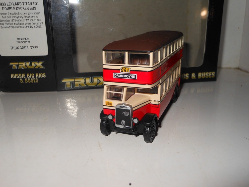 TRUX TX3F 1933 LEYLAND TITAN TD1 DOUBLE DECK BUS Drummoyne Diecast T Gear 1:76
