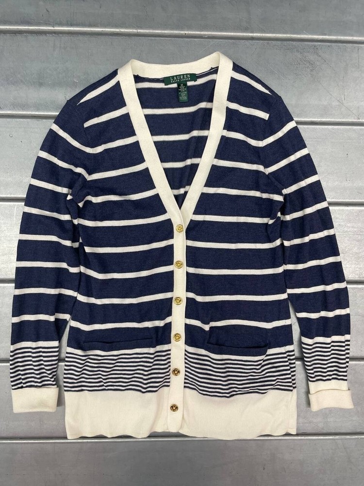 Lauren Ralph Lauren Cardgian Sweater Womens Medium  Blue White Nautical
