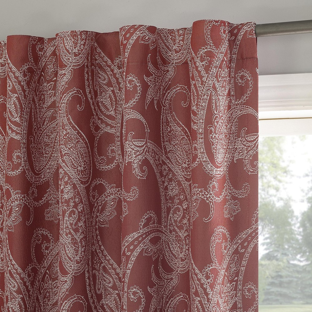 Blackout Paisley Embroidery Back Tab Curtain Panel 40x96 Inches Stone Texture