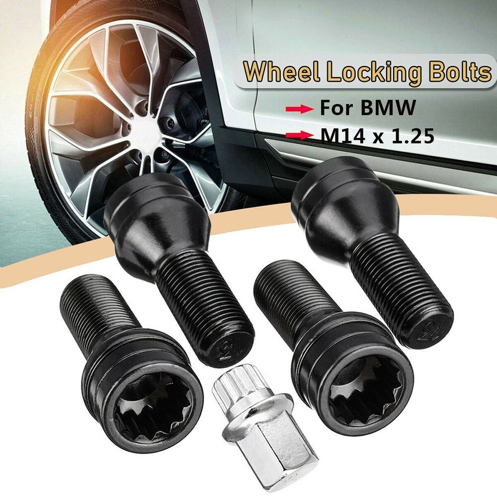 4*M14 X1.25 BLACK ALLOY WHEEL LOCKING BOLTS LUG NUTS +KEY FOR R50