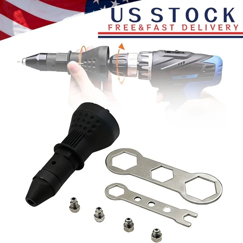 Electric Rivet Nut Gun Adaptor Insert Cordless Riveting Tool Power Drill Kit US