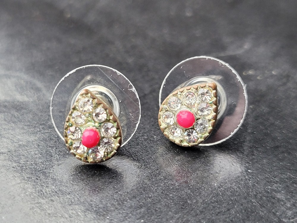 Studded Teardrop Earrings Silver Tone Retro Mid Century Modernist Boho 0.25